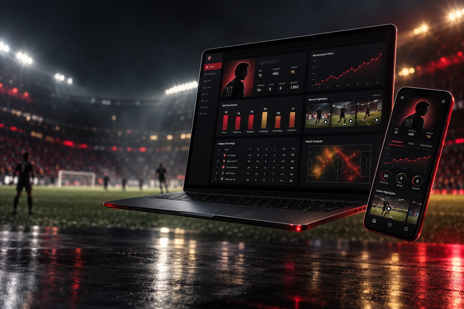 Play 2 Earn Sports dashboard on laptop and phone